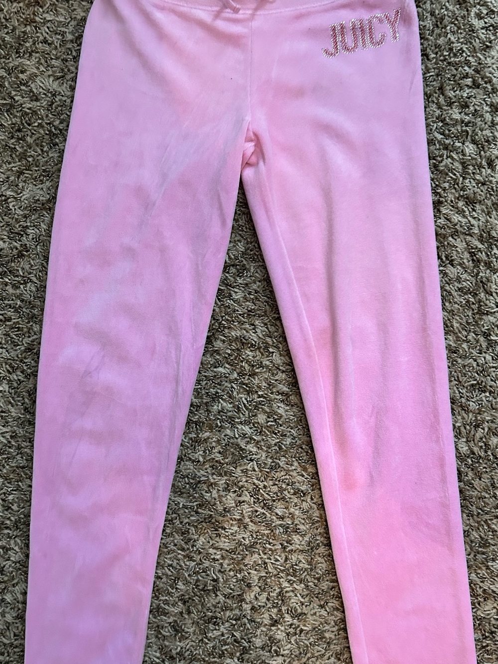 Juicy Couture Girls' Light Pink Velour Leggings with Rhinestone Logo